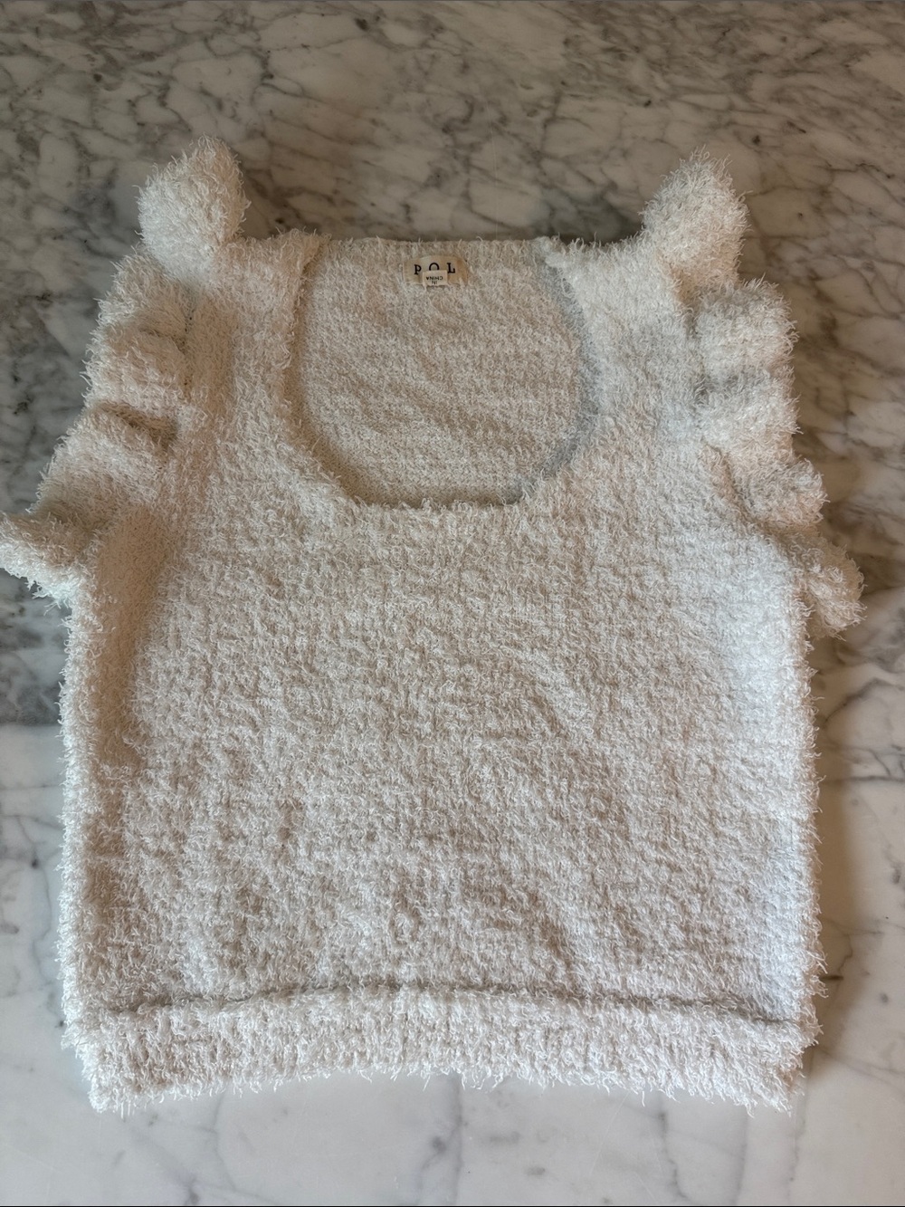 Cropped Boucle Plush Ruffle Sleeve Tank